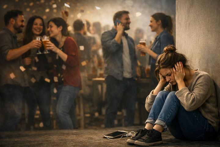 Eine Frau ist erschöpft von einer Party
